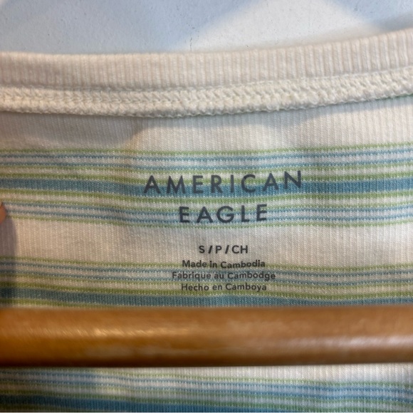 American Eagle Ribbed Striped Tank Top White Green Blue - Picture 3 of 4